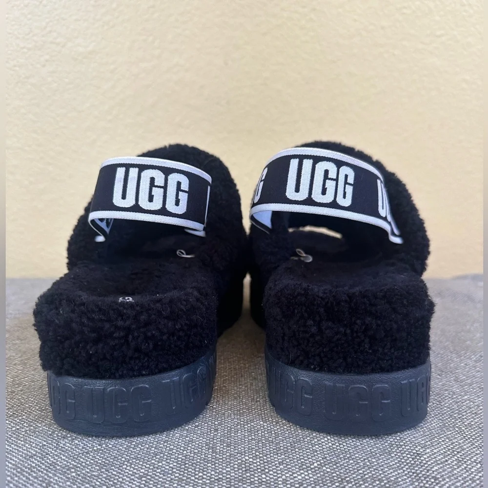UGG “Oh Fluffita” Black Platform Slingback Slippers Size 10 Like New!